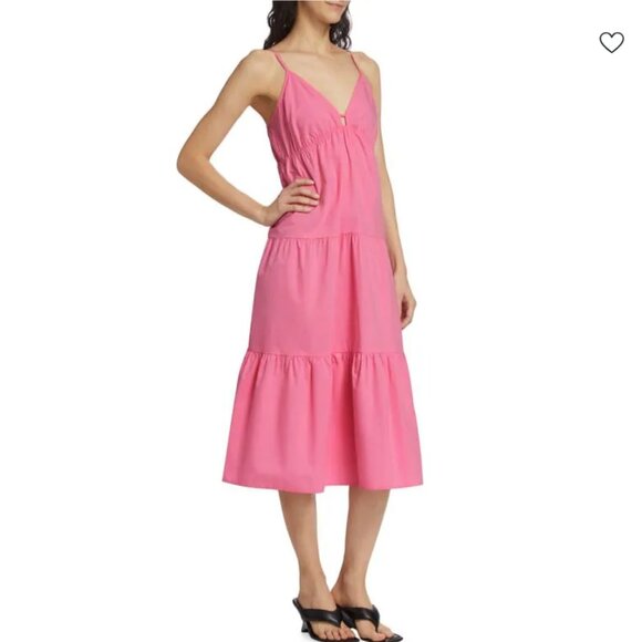 Rails Avril Tiered A-Line Midi Dress in Hot Pink NWT - Picture 2 of 10